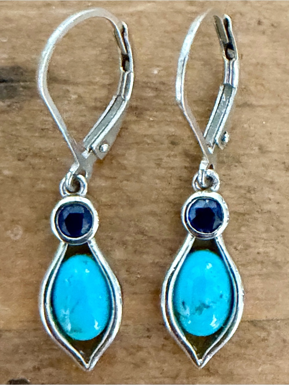 BBJ 925 STERLING SILVER TURQUOISE & BLUE GEMSTONE DANGLE EARRINGS (1.25")
